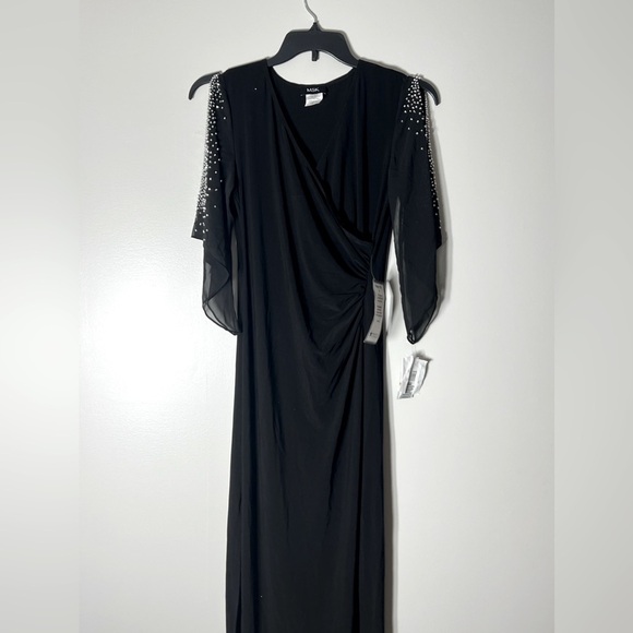 MSK Womens  Beaded Trim Chiffon Sleeve Surplice Maxi Gown, black size S - Picture 11 of 13